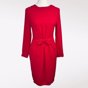 Vintage Red Lanz Mini Dress Bow Waist Long Sleeve Made in USA XS Petite